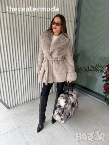 Сиво палто от еко косъм , снимка 3 - Палта, манта - 52885336