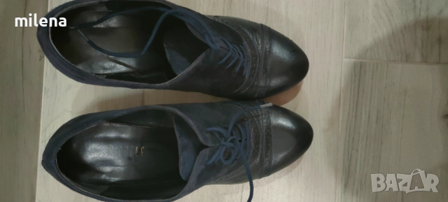 Сини обувки естествена кожа