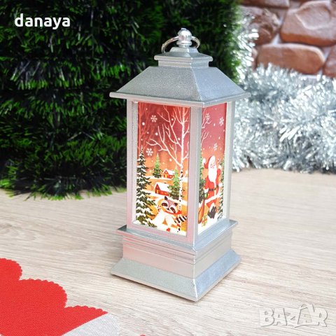 1804 Светещ коледен Led фенер с декорация Дядо Коледа и Снежко, снимка 3 - Декорация за дома - 30709856