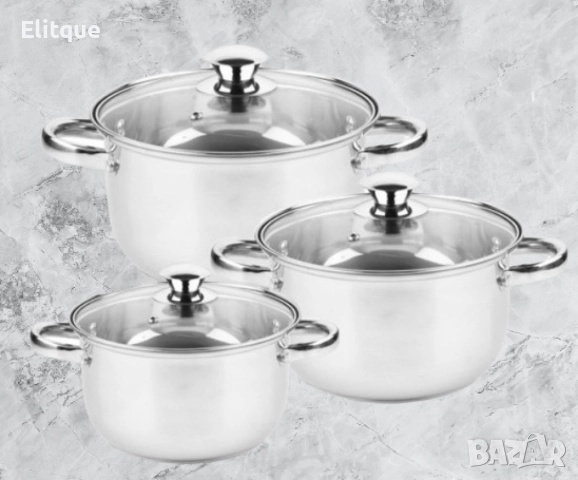 Комплект тенджери Rosberg R51210O6, включва - 20/22/24см., Неръждаема стомана, снимка 5 - Съдове за готвене - 52745150