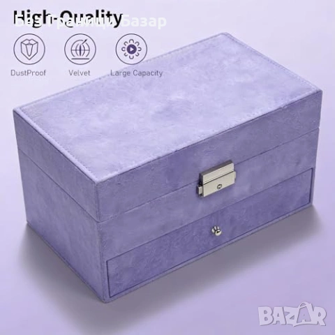 Нов Органайзер Кутия за бижута 3 нива с чекмеджета кадифе лилава голям капацитет, снимка 4 - Други стоки за дома - 54058794