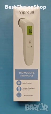 Инфрачервен безконтактен термометър Viproud FC-IR202 – нов, с кутия и батерии, снимка 5 - Уреди за диагностика - 54221547