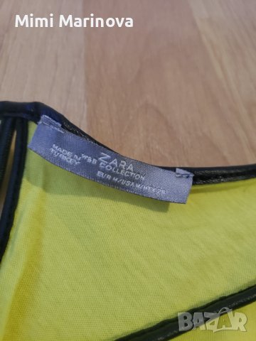 Жълта блуза с кожена ивица Zara, снимка 2 - Тениски - 38414045