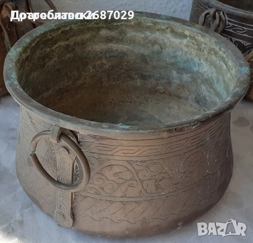 Бакъри, бакърчета, менци, менчета и Гравирана метална купа / ваза, метал месинг бронз, стара, снимка 16 - Други - 46365402