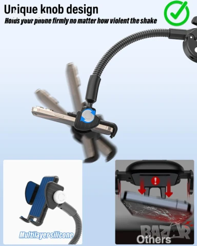 LYFPOOM Стойка за телефон 4-7 инча за кормило/бебешка количка, тип "гъша шия", снимка 3 - Селфи стикове, аксесоари - 51297387