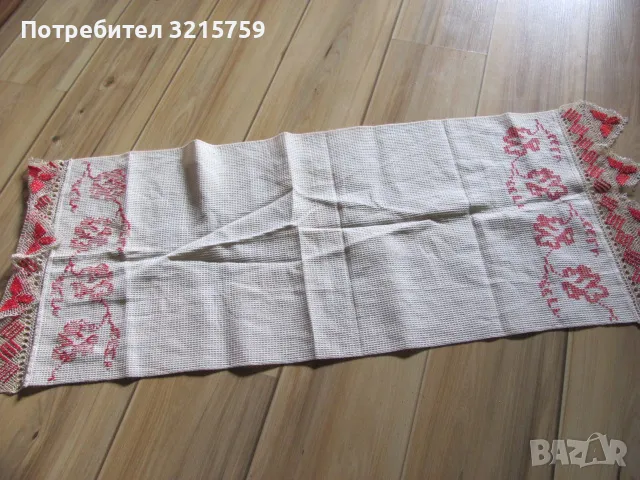 Стара кърпа,ръчна бродерия и ръчно плетена дантела, снимка 9 - Антикварни и старинни предмети - 48929472