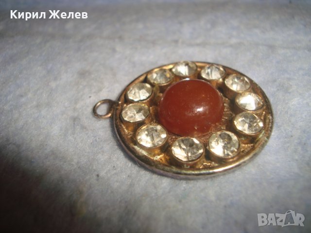 СТАР ПОСРЕБРЕН АРТ ДЕКО РЕТРО МЕДАЛЬОН с ШЛИФАВАН ЧЕРВЕН КЕХЛИБАР ФАТУРАН и ФАСЕТИРАНИ ЦИРКОНИ 29364, снимка 5 - Антикварни и старинни предмети - 37720118