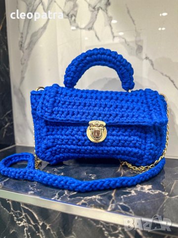 Дамска ръчно плетена модерна синя чанта, снимка 2 - Чанти - 40828980
