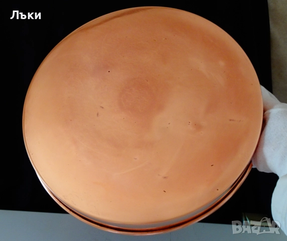 Медна тава 35 см.,чиста червена мед 820 гр. , снимка 3 - Антикварни и старинни предмети - 52012956