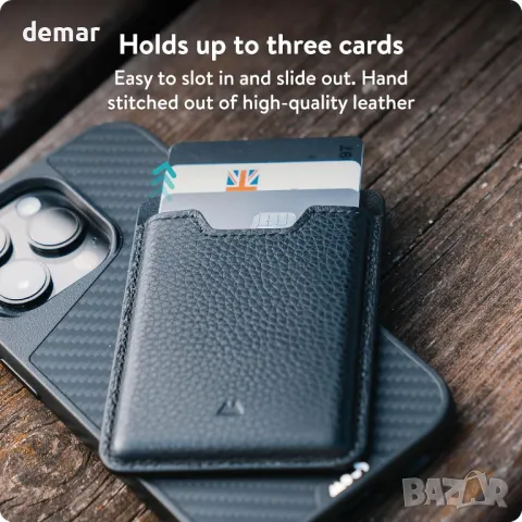 Mous MagSafe магнитен портфейл за мобилен телефон, MagSafe съвместим аксесоар – черна кожа, снимка 2 - Аксесоари за Apple - 47509961