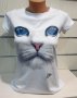 Страхотна нова дамска бяла тениска с 3D принт Котка със сини очи, снимка 14