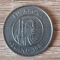 Исландия 1 крона 1981 година  с76, снимка 2 - Нумизматика и бонистика - 39637963