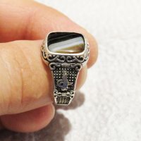 стар красив  мъжки сребърен пръстен, османски пръстен с голям  камък и  тугра,тура,  турски пръстен , снимка 2 - Пръстени - 29873667