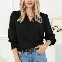 Дамска елегантна блуза в черно с дълъг ръкав, снимка 7 - Блузи с дълъг ръкав и пуловери - 42767016