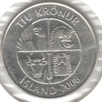Iceland-10 Krónur-2008-KM# 29.1a-magnetic, снимка 1 - Нумизматика и бонистика - 44594571