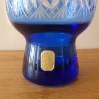 Синя кристална ваза дизайн Karin Grigat Германия 1970 г, снимка 4 - Вази - 42359302