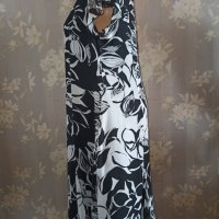 Лятна рокля в черно-бял флорален принт от шифон с подплата XL, снимка 4 - Рокли - 40773496