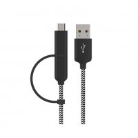2 in 1 USB Type-C Cable + Micro USB Cable 150 см - червен, снимка 2 - USB кабели - 37609514