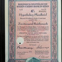 Райх облигация | 2000 марки | Реинско-Вестфалска кредитна банка | 1942г., снимка 1 - Други ценни предмети - 29135464