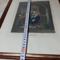 Стара цветна антикварна гравюра в рамка, снимка 7 - Антикварни и старинни предмети - 44165023