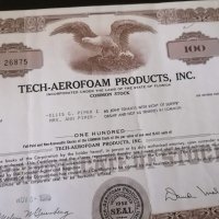 Сертификат за 100 акции (САЩ) | Tech-Aerofoam Products Inc. | 1970г., снимка 2 - Други ценни предмети - 29301627