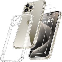 Нов Айфон iPhone 15 Pro Калъф + 2 Защитни Стъкла Удароустойчив Кристална Прозрачност, снимка 1 - Калъфи, кейсове - 42686424