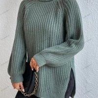 Дамски ежедневен широк пуловер с висока яка и цепка, 5цвята - 023  , снимка 13 - Блузи с дълъг ръкав и пуловери - 42911716