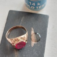 Златен пръстен 14к с гема(камея)изработена на натурален рубин., снимка 13 - Пръстени - 44478917