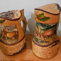 2 броя дървени халби с ловни мотиви, снимка 1 - Колекции - 44658422