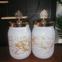 Двойка стъклени буркани, снимка 1 - Аксесоари за кухня - 39175929