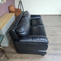 Черен кожен диван тройка с функция сън, снимка 9 - Дивани и мека мебел - 44438542