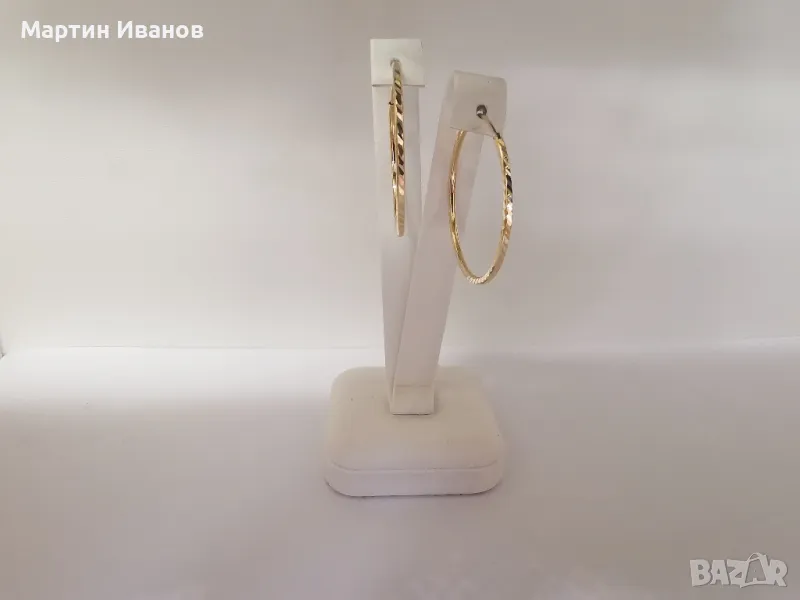 Златни обеци халки гравирани 1, снимка 1