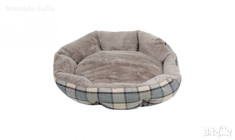 Легло за кучета - Кръгло, сиво, карирано , снимка 1