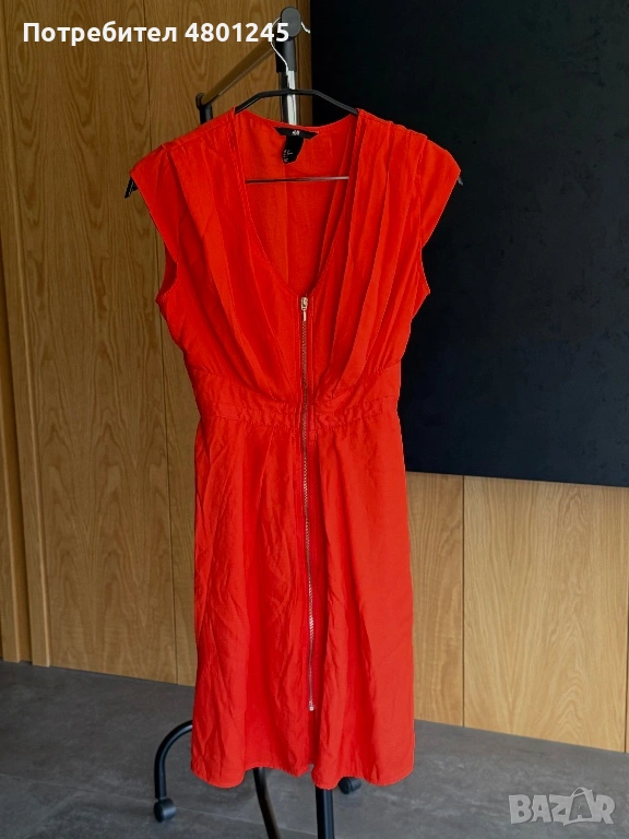 Елегантна червена рокля H&M с преден цип, снимка 1