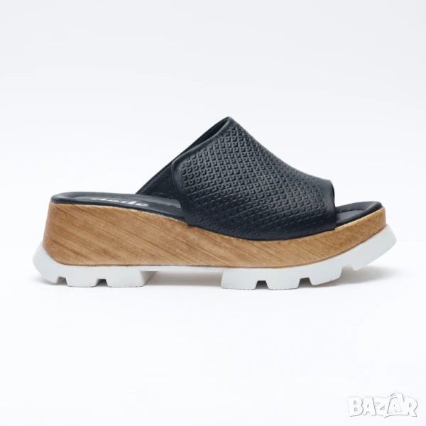 Черни чехли на платформа от естествена кожа | Марка Tuasolea, снимка 1