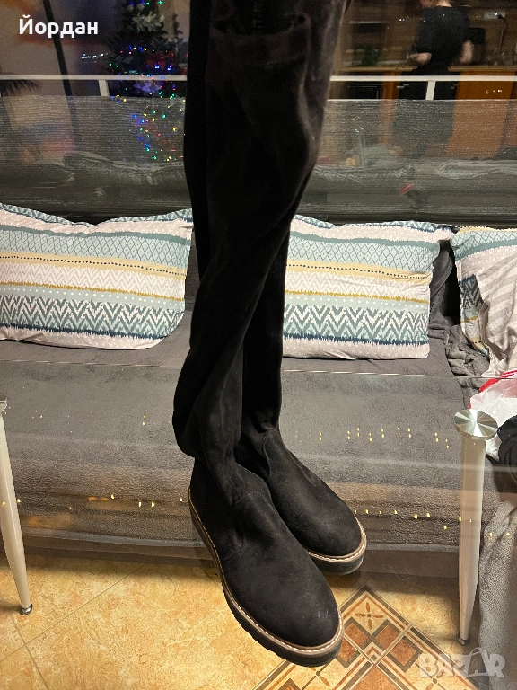 Дамски ботуши-чорапи с ластик отгоре велурени, снимка 1