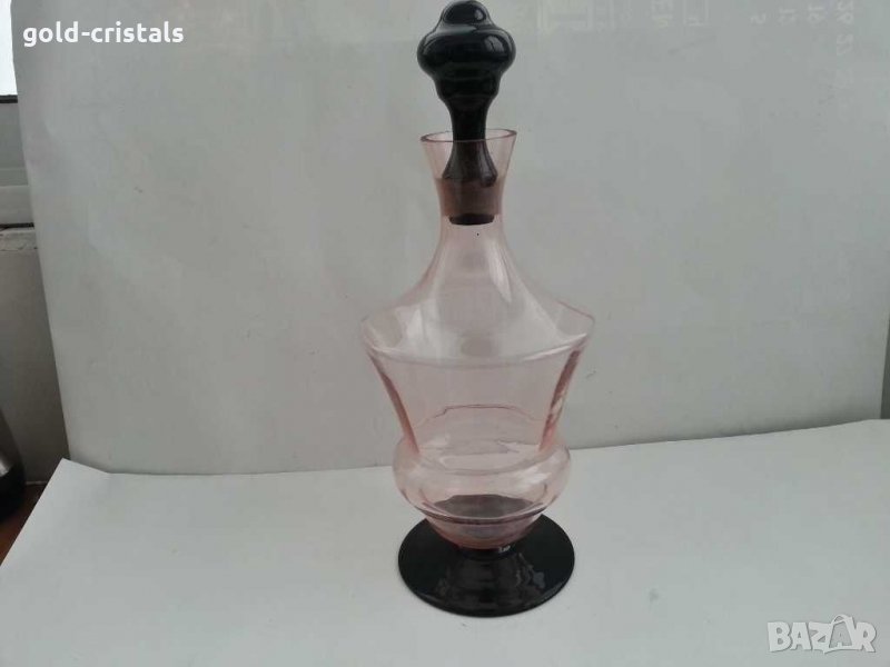 Стъклена гарафа и стъклени чаши цветно стъкло , снимка 1