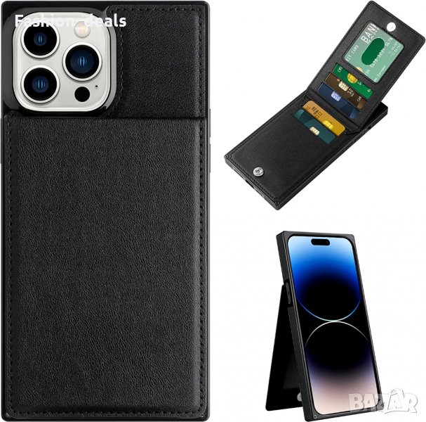 Нов черен Калъф Кейс Гръб за защита телефон iPhone 14 Pro Max Айфон 6,7 инча Държач за карти, снимка 1