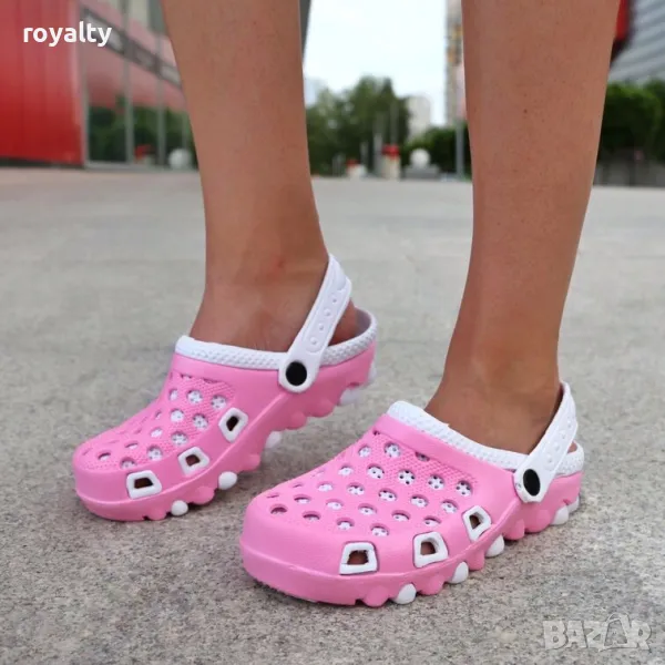 Равни чехли - бяло с розово, снимка 1