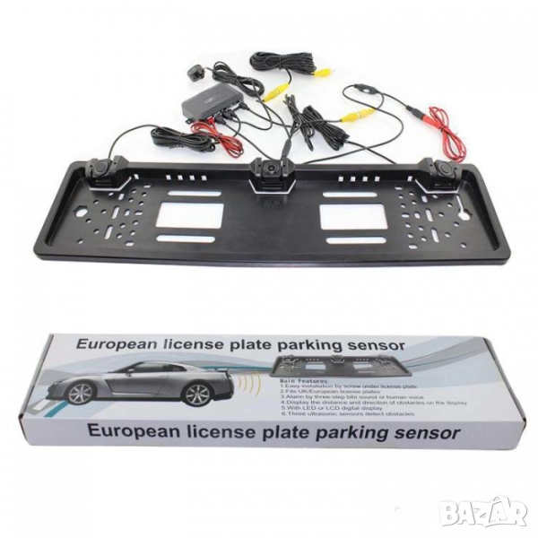 Камера за задно виждане с рамка за регистрационен номер и парктроник, снимка 1