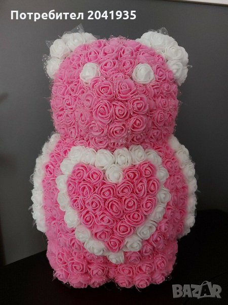 Мече от рози в розово и бяло, снимка 1