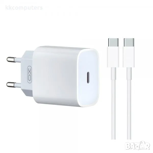 Зарядно/Адаптер 220V / XO-L129 PD 20W + Type-C - Type-C Кабел / Бял / Баркод : 456404, снимка 1