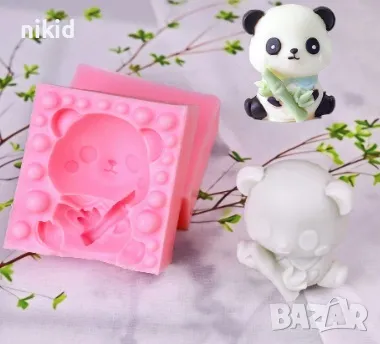 3d Панда мече с бамбук силиконов молд форма фондан шоколад гипс декор украса свещ, снимка 1