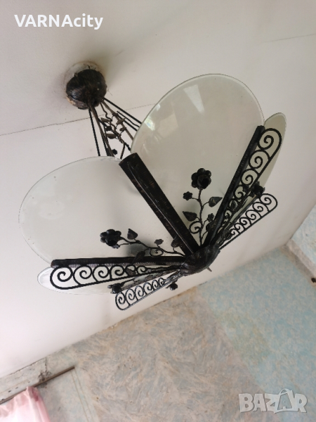 Полилей от ковано желязо със стъклени елементи , снимка 1