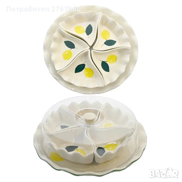 Нов комплект плато с капак и пет купички, снимка 1