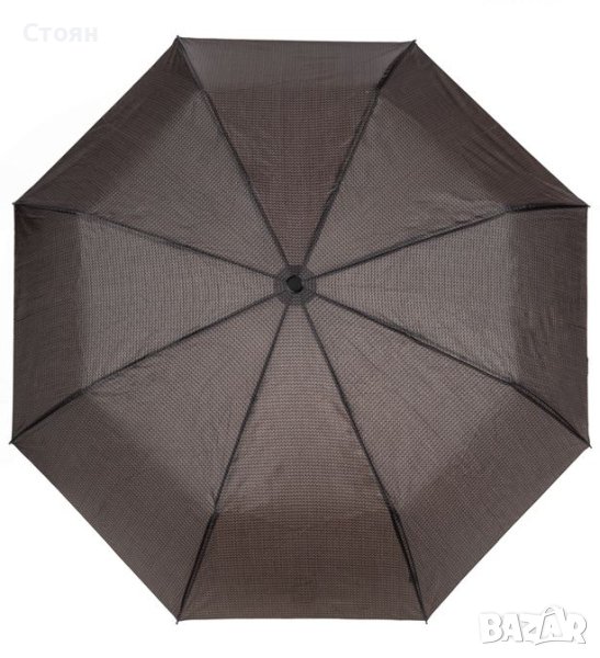 Разделен автоматичен кафяв черен зиг заг чадър за дъжд 31 см, снимка 1