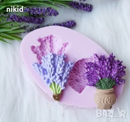 Лавандула стрък букет и във ваза силиконов молд форма фондан гипс шоколад декор, снимка 1