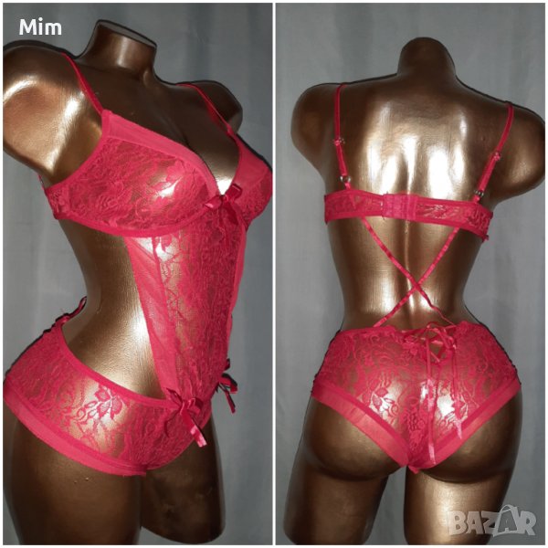 М Дантелено червено боди , снимка 1