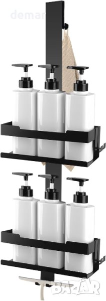 ILIKEPOW Органайзер за душ матово черно с 4 подвижни куки, снимка 1