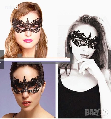 21 домино черна маска дантела за лице очи маскарад парти бал, снимка 1